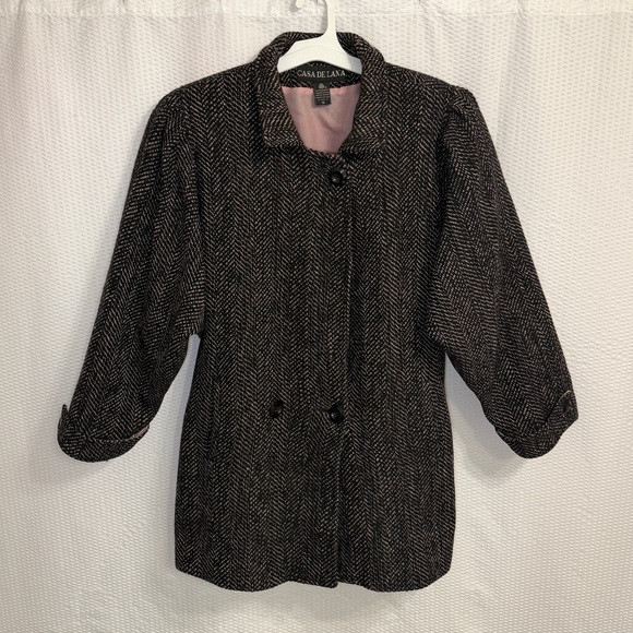 Casa De Lana Jackets & Blazers - Vintage Casa De Lana Uruguay 100% Pure New Wool Herringbone Pink Lining Coat 16